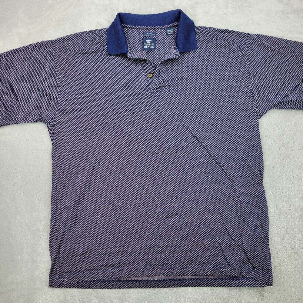 Pebble Beach Polo Shirt Men Large Checked Golf Club Tour Two Ply Mercerize Adult